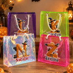 Personalized Halloween Theme Initial Holographic Clear Tote Bag with Name Trick or Treat Halloween Party Gift for Boys Girls