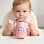Personlig pipmugg med söta djurmotiv som enhörning 295 ml med namn och handtag för småbarn perfekt födelsedagspresent