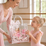 Personalised Cartoon Ballet Girl Photo Design Transparent Bag with Name and Ribbon Daily Use Dance Class Birthday Gift for Ballet Lovers Girls