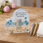 Personalized Sea Glass Inspired Beach Friendship Heart-Shaped Acrylic Plaque with Text Birthday Gift for Sisters Friends Bestie