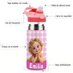Botella de agua personalizada con nombre foto y personaje animado pajita de silicona regalo de cumpleaños y vuelta al cole para niños y estudiantes