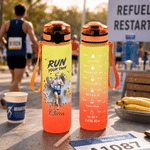 Personalized Watercolour Style Marathon Sports Photo BPA-Free Water Bottle with Name and Flip Top Game Day Birthday Gift for Marathon Lover