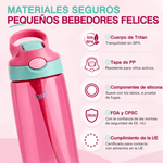 Botella de agua personalizada con nombre foto y personaje animado pajita de silicona regalo de cumpleaños y vuelta al cole para niños y estudiantes