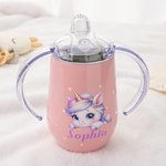 Personlig pipmugg med söta djurmotiv som enhörning 295 ml med namn och handtag för småbarn perfekt födelsedagspresent