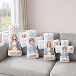 Personalised the Virgin and Child Christian Cross Shaped Soft Cushion with Name Home Decor Birthday Gift for Kids