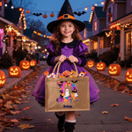 Personlig jute-tygväska med spök- och pumpamotiv, slitstark och rymlig, med namn och initialer – en perfekt ”trick or treat”-present till Halloween-entusiaster