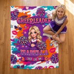 Personalized Cartoon Cheerleader Girl Fleece Soft Throw Blanket with Name and Photo Home Decor Cheer Camp Anniversary Gift for Cheerleaders