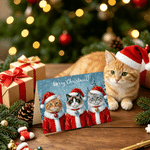 Personalized Oil Painting Style Pet Photo Foldable Flat Greeting Card with Text Christmas Holiday New Year Gift for Family Friends Pet Owners