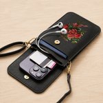 Personalized Oil Painting Birth Flower PU Leather Adjustable Crossbody Bag with Touch Screen Window and Name Birthday Anniversary Gift for Women