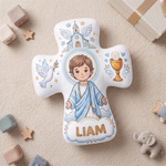 Personalised the Virgin and Child Christian Cross Shaped Soft Cushion with Name Home Decor Birthday Gift for Kids