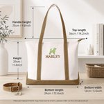 Personalized Multicolour Embroidery Cute Dog Portrait Silhouette Canvas Tote Bag with Name Birthday Gift for Pet Lovers Dog Walker