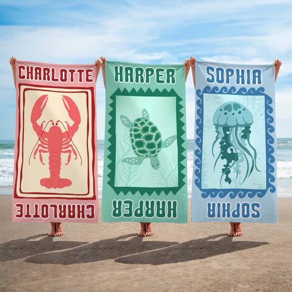 Gepersonaliseerde Ocean Creature Quick Dry Oversized Microfiber Strandhanddoek met Naam Travel Essentials Strandfeest Verjaardagscadeau voor vrienden