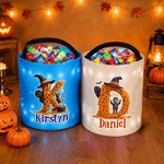 Personalised Halloween Elements Initial Design LED Light Sweets Bucket with Name Trick or Treat Halloween Party Gift for Girls Boys