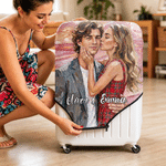 Personalized Oil Painting Style Photo Suitcase Cover with Name Fits 18-32 Inches Suitcase Travel Birthday Gift for Girlfriend Boyfriend Couple