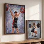 Personalised Oil Painting Style Weightlifting Photo Wooden Canvas Prints with Name Home Decor Ship from USA Gym Birthday Gift for Weightlifters