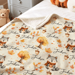Personalized Warm Autumn Cartoon Animal Soft Throw Blanket with Name Home Decor Autumn Gift for Kids Infants