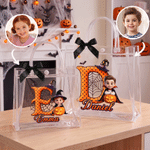 Personalized Halloween Witch Pumpkin Cartoon Kid Photo Transparent Bag with Name Holiday Party Birthday Gift for Boys Girls