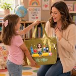 Personalised 3D-Effect Artwork Cartoon Teacher Character Large Capacity Tote Bag with Photo and Text Back to School Gift for Teachers Educators