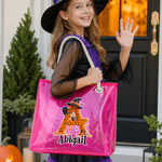 Personalized Halloween Theme Initial Holographic Clear Tote Bag with Name Trick or Treat Halloween Party Gift for Boys Girls