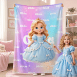 Personalised Multicolour Cartoon Princess Character Photo Soft Throw Blanket with Name Home Decor Birthday Gift for Girls