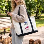 Personalized Multicolour Embroidery Cute Dog Portrait Silhouette Canvas Tote Bag with Name Birthday Gift for Pet Lovers Dog Walker