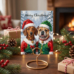 Personalized Oil Painting Style Pet Photo Foldable Flat Greeting Card with Text Christmas Holiday New Year Gift for Family Friends Pet Owners