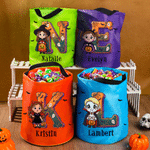 Spersonalizowana torba z motywem halloweenowym, z postaciami z kreskówek i lampką LED – prezent dla dzieci na Halloween z okazji zabawy „Cukierek albo psikus”