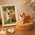 Figurine 3D en résine décorative personnalisée avec photo d'animal et nom gravé sur le socle - Cadeau pour les propriétaires d'animaux de compagnie