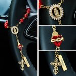 Personalised Virgin Mary Steering Wheel Rosary Charm with Cross and Name Car Decor Baptism Christmas Religious Gift for Christians Women Drivers
