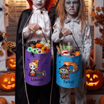 Spersonalizowana torba z motywem halloweenowym, z postaciami z kreskówek i lampką LED – prezent dla dzieci na Halloween z okazji zabawy „Cukierek albo psikus”