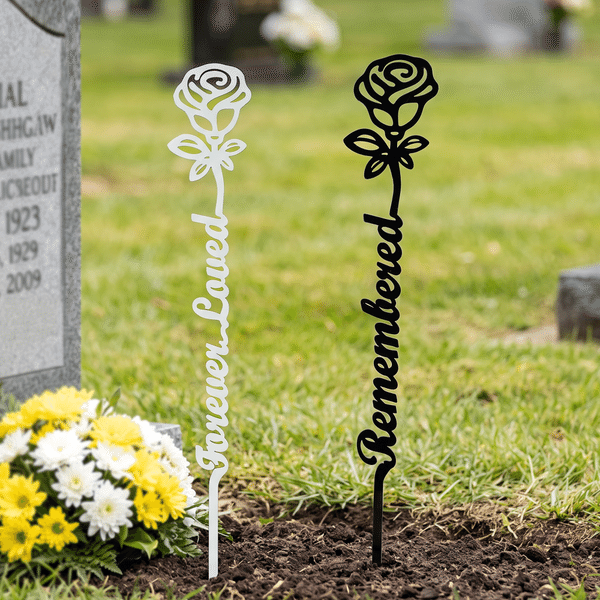 Personalized Eternal Rose Stainless Steel Grave Marker with Name Cemetery Decor Memorial Anniversary Gift for Family Friends