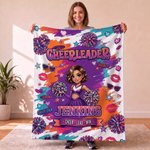Personalized Cartoon Cheerleader Girl Fleece Soft Throw Blanket with Name and Photo Home Decor Cheer Camp Anniversary Gift for Cheerleaders