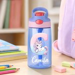 Personalised Fantasy Unicorn Initial 16 oz Food-Grade Water Bottle with Name Handle and Straw Back to School Birthday Gift for Kids Girls