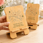 Personalized Map Green Waypoint Heart Symbol Where We Met Wooden Phone Holder with Address Daily Use Birthday Gift for Couple
