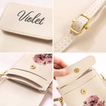 Personalized Oil Painting Birth Flower PU Leather Adjustable Crossbody Bag with Touch Screen Window and Name Birthday Anniversary Gift for Women
