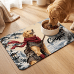 Personalised Watercolour Samurai Pet Photo Food Mat with Name Daily Use Birthday Gift for Pet Owners Lovers