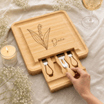 Personalised Birth Flower Bamboo Chopping Board Set with Name Engagement Anniversary Housewarming Gift for Family Hostess Bride