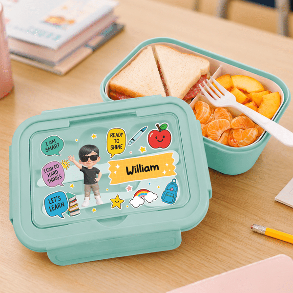 Personalized 3D-Style Character Artwork Microwavable Lunch Box with Name and Cutlery Set Outdoor Activities Back to School Gift for Kids