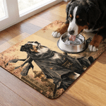 Personalised Watercolour Samurai Pet Photo Food Mat with Name Daily Use Birthday Gift for Pet Owners Lovers