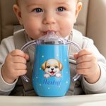 Personlig pipmugg med söta djurmotiv som enhörning 295 ml med namn och handtag för småbarn perfekt födelsedagspresent