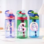 Personalised Fantasy Unicorn Initial 16 oz Food-Grade Water Bottle with Name Handle and Straw Back to School Birthday Gift for Kids Girls