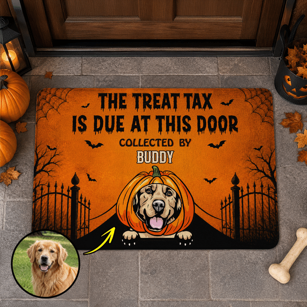 Personalised Retro Halloween Pet Doormat with Name and Photo Home Decor Halloween Gift for Pet Owners Lovers