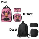 Set de sac et trousse personnalisé avec nom et dessin cartoon de fille - Cadeau d'anniversaire rentrée scolaire pour les filles