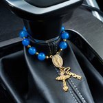 Personalised Virgin Mary Steering Wheel Rosary Charm with Cross and Name Car Decor Baptism Christmas Religious Gift for Christians Women Drivers