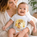 Personalized 3D-Style Artwork Happy First Mid-Autumn Festival 100% Cotton Baby Bodysuit with Name and Photo Festival Baby Shower Gift for New Parents