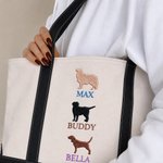 Personalized Multicolour Embroidery Cute Dog Portrait Silhouette Canvas Tote Bag with Name Birthday Gift for Pet Lovers Dog Walker