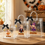Personalized Halloween Theme Pumpkin Cartoon Character Photo Transparent Tote Bag with Name and Black Bow Halloween Party Gift for Kid