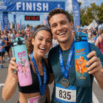 Personalized Watercolour Style Marathon Sports Photo BPA-Free Water Bottle with Name and Flip Top Game Day Birthday Gift for Marathon Lover