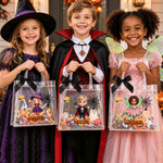Personalized Halloween Theme Pumpkin Cartoon Character Photo Transparent Tote Bag with Name and Black Bow Halloween Party Gift for Kid