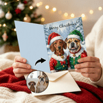 Personalized Oil Painting Style Pet Photo Foldable Flat Greeting Card with Text Christmas Holiday New Year Gift for Family Friends Pet Owners